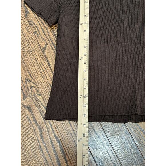 ST. JOHN SPORT Womens Brown Ribbed Wool Scoop Neck Short Sleeve Sweater Size P - Picture 8 of 8